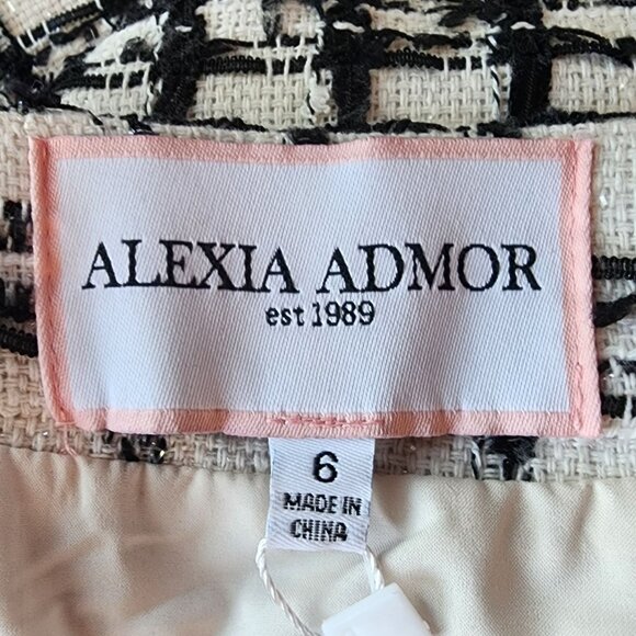 NEW Alexia Admor Womens 6 Skirt Tweed Mini Pencil Ivory Black Preppy Party Twee - Picture 6 of 12